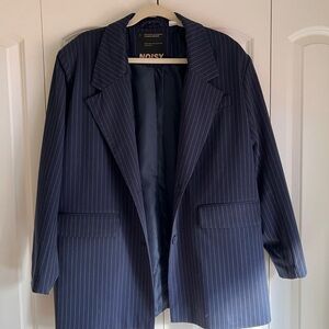 Dark Blue Striped Oversized Blazer